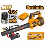 Воздуходувка аккум. Li-ion 16.0B, 13000 об/мин, 2х2.0Ah, З/У INGCO INDUSTRIAL CABLI168082