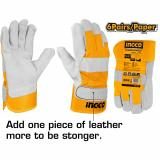 Перчатки спилковые комбинированные 10,5" INGCO HGVC01