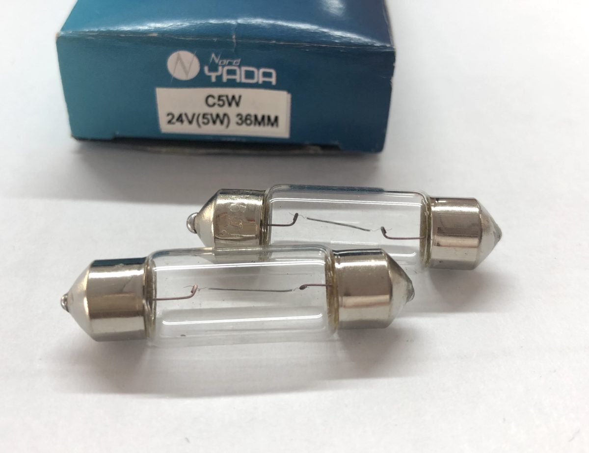 Автолампа T11(C5W) 24V 5W SV8.5 (салон 36мм) NY