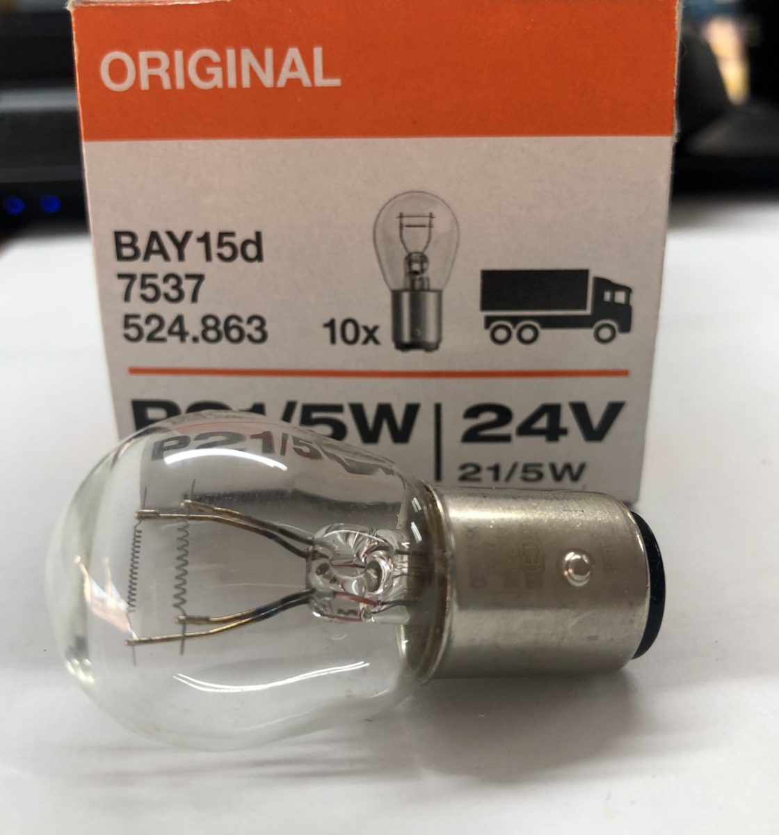 Автолампа P21/5W 24V 21/5W BAY15d 2-контактная (стопсигнал) (смещенный цоколь) NORD YADA (NY)