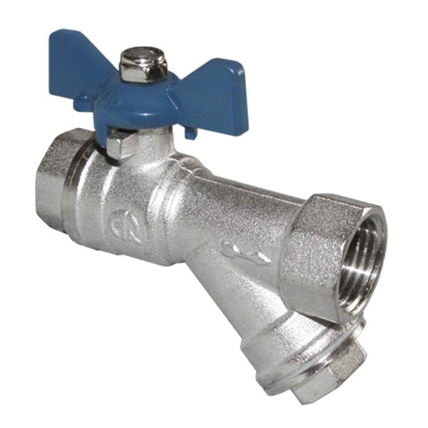 Кран шаровый 3/4" ГГ с косым фильтром бабочка Aqualink 01162
