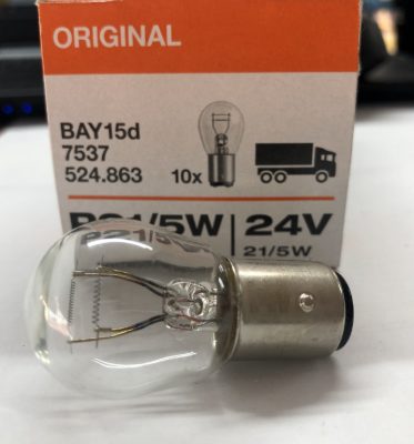 Автолампа P21/5W 24V 21/5W BAY15d 2-контактная (стопсигнал) (смещенный цоколь) NORD YADA (NY)