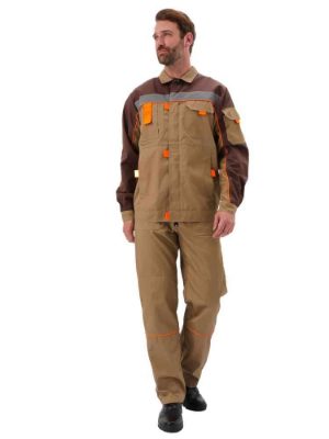 Костюм "РОЛЬФ" куртка/полукомбинезон, цвет: БЕЖЕВЫЙ/КОРИЧНЕВЫЙ, ткань: Твил-210